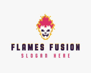 Pixel Skull Flame logo design