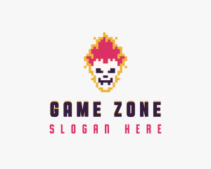 Pixel Skull Flame logo design