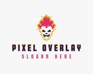 Pixel Skull Flame logo design