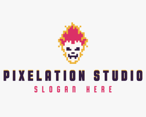 Pixel Skull Flame logo design