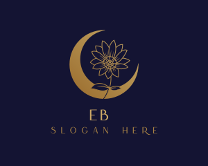 Crescent - Golden Natural Flower Moon logo design