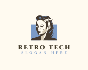 Retro Woman Hairstyle logo design