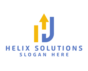 Yellow Blue Industrial H logo design