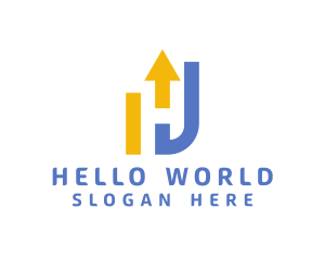 Yellow Blue Industrial H logo design