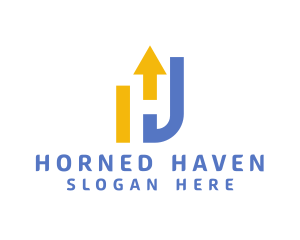 Yellow Blue Industrial H logo design