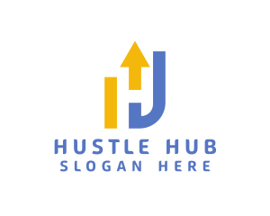 Yellow Blue Industrial H logo design