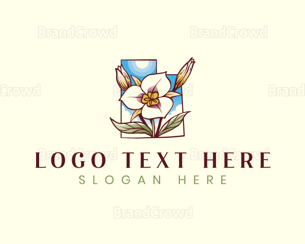 Utah Map Sego Lily Flower Logo