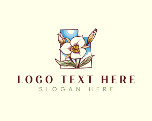 Cherokee Rose - Utah Map Sego Lily Flower logo design