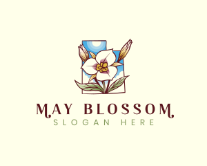 Utah Map Sego Lily Flower logo design