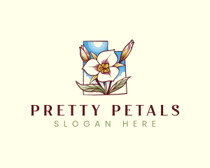 Utah Map Sego Lily Flower logo design