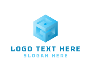3d - Blue Cube G logo design