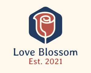 Romance - Minimalist Rose Hexagon Badge logo design