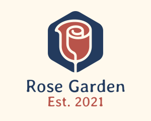 Rose - Minimalist Rose Hexagon Badge logo design