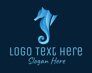 Ocean Animal - 3D Blue Seahorse logo design