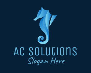 3D Blue Seahorse logo design