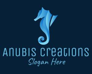 3D Blue Seahorse logo design