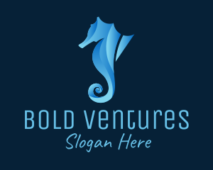 3D Blue Seahorse logo design