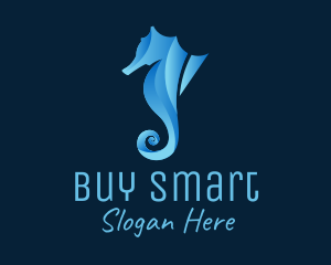 3D Blue Seahorse logo design