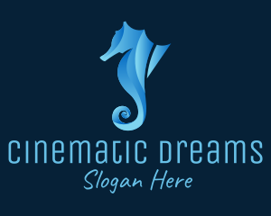 3D Blue Seahorse logo design