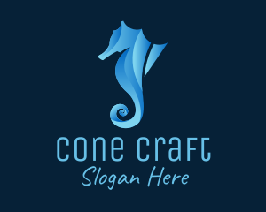 3D Blue Seahorse logo design