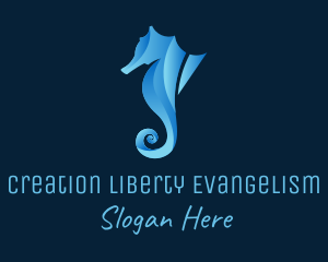 3D Blue Seahorse logo design