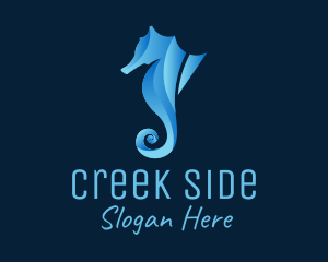 3D Blue Seahorse logo design