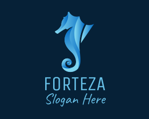 3D Blue Seahorse logo design