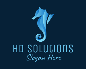 3D Blue Seahorse logo design