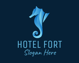 3D Blue Seahorse logo design