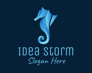 3D Blue Seahorse logo design