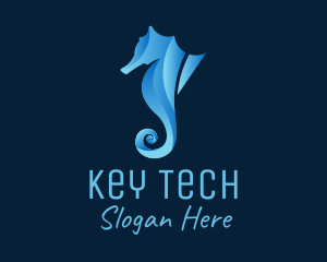 3D Blue Seahorse logo design