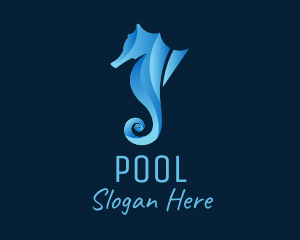 3D Blue Seahorse logo design
