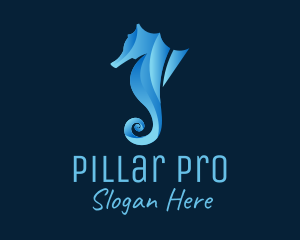 3D Blue Seahorse logo design