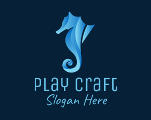 3D Blue Seahorse logo design