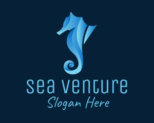 3D Blue Seahorse logo design