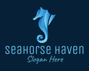 Seahorse - 3D Blue Seahorse logo design