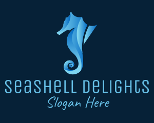 3D Blue Seahorse logo design