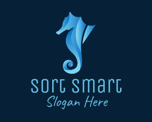 3D Blue Seahorse logo design