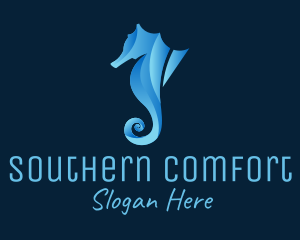 3D Blue Seahorse logo design