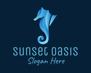 3D Blue Seahorse logo design