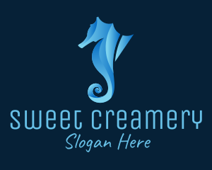 3D Blue Seahorse logo design