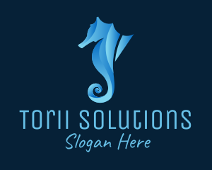 3D Blue Seahorse logo design