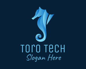 3D Blue Seahorse logo design