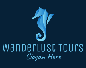 3D Blue Seahorse logo design