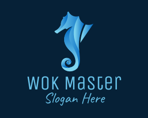 3D Blue Seahorse logo design