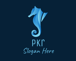 3D Blue Seahorse logo design