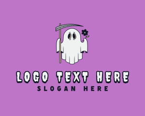 Haunted - Cartoon Ghost Scythe logo design