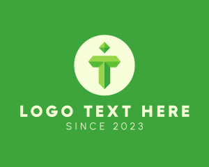 Precious Stone - Green Gem Letter T logo design
