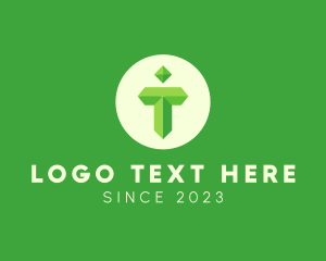 Three-dimensional - Green Gem Letter T logo design