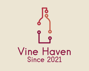 Wine Bottle Circuit  logo design